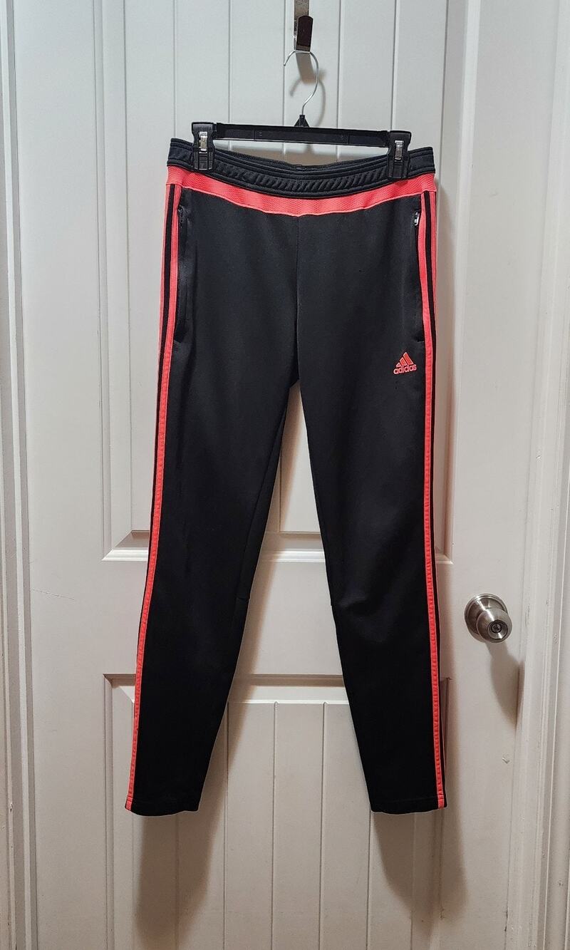 ADIDAS Black & Pink Striped Track Paints Logo Climacool Zipper Pockets Size M